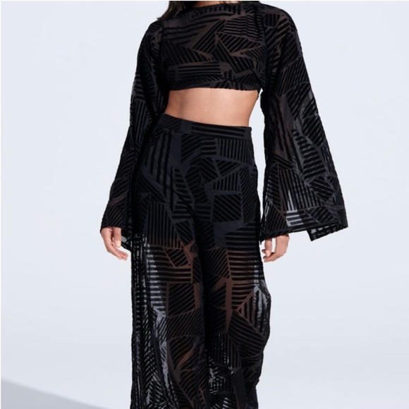 AKIRA Pants - AKIRA Georgous Black Sheer Velvet Burnout Patterned Pant and Crop Top Set